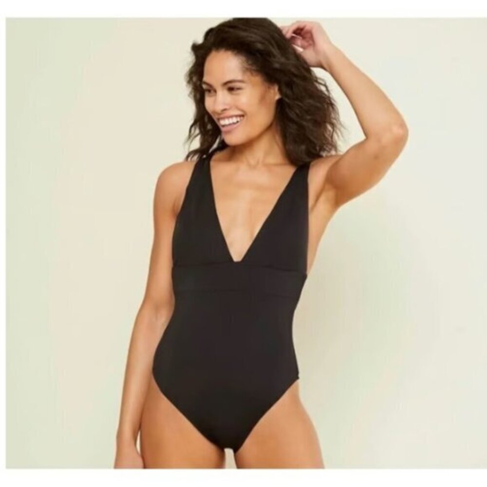 Women's Andie The Mykonos Saidia Black Plunge V-Neck Swimsuits Size XL EUC #6589